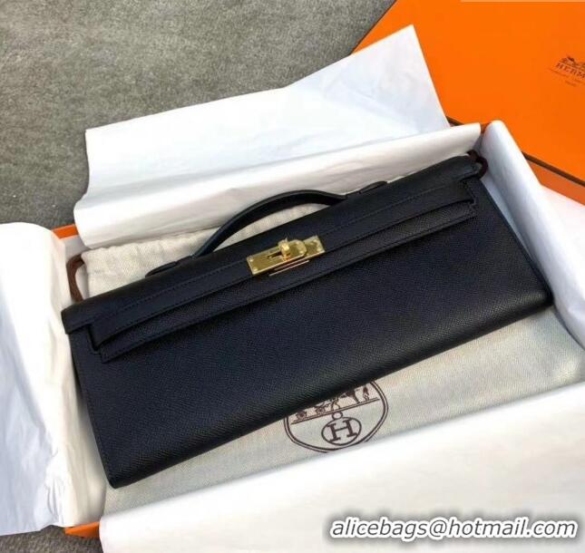 Best Price Hermes Epsom Leather Kelly Cut Clutch Bag H9052 Black/Gold (Pure Handmade)