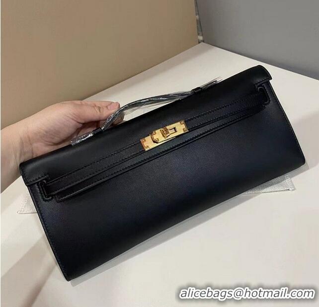 Best Price Hermes Epsom Leather Kelly Cut Clutch Bag H9052 Black/Gold (Pure Handmade)