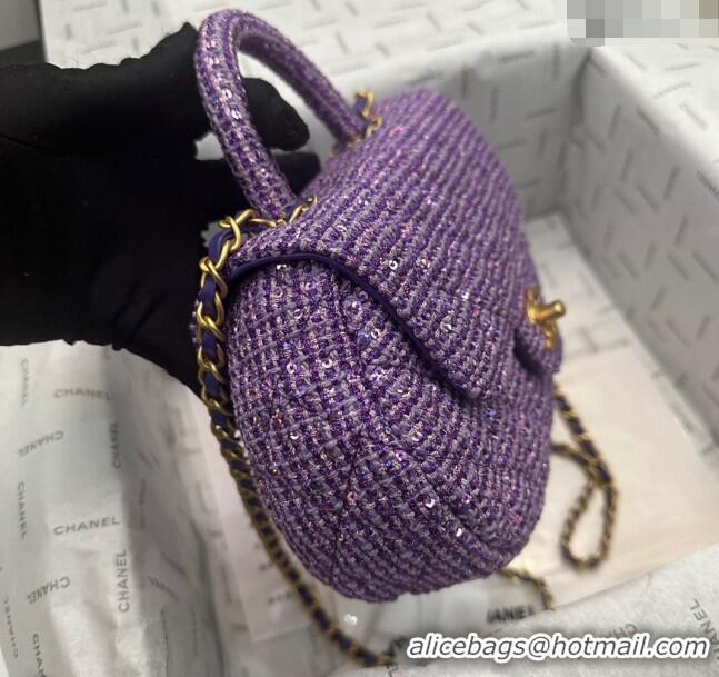 Trendy Design Chanel Tweed & Sequins Bag with Top Handle AS4569 Purple