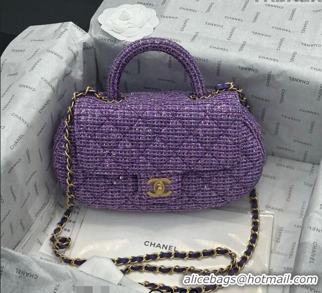 Trendy Design Chanel Tweed & Sequins Bag with Top Handle AS4569 Purple