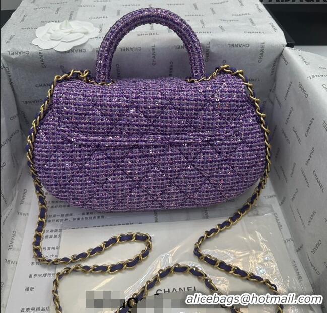 Trendy Design Chanel Tweed & Sequins Bag with Top Handle AS4569 Purple