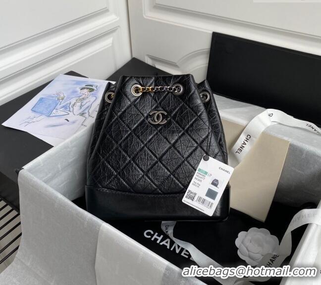 Inexpensive Chanel GABRIELLE Aged Calfskin Bucket Bag A94485 Black 2024