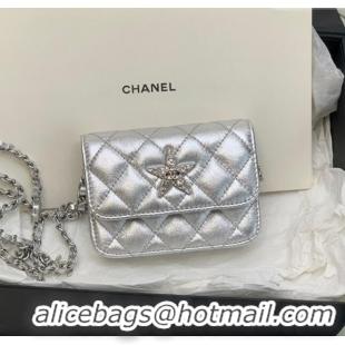 Affordable Price Chanel Grained Calfskin Belt Bag with Crystals Star AS6050 Silver 2024