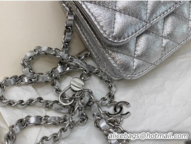 Affordable Price Chanel Grained Calfskin Belt Bag with Crystals Star AS6050 Silver 2024