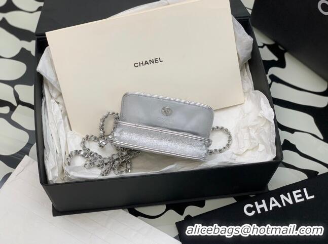 Affordable Price Chanel Grained Calfskin Belt Bag with Crystals Star AS6050 Silver 2024