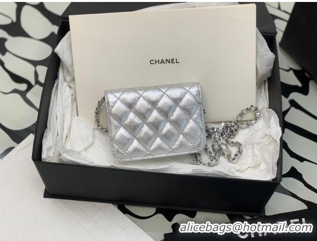 Affordable Price Chanel Grained Calfskin Belt Bag with Crystals Star AS6050 Silver 2024