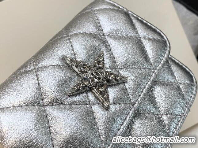 Affordable Price Chanel Grained Calfskin Belt Bag with Crystals Star AS6050 Silver 2024