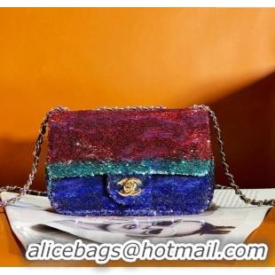 Super Quality Chanel Sequins Mini Flap Bag AB15101 Red/Blue/Green 2024