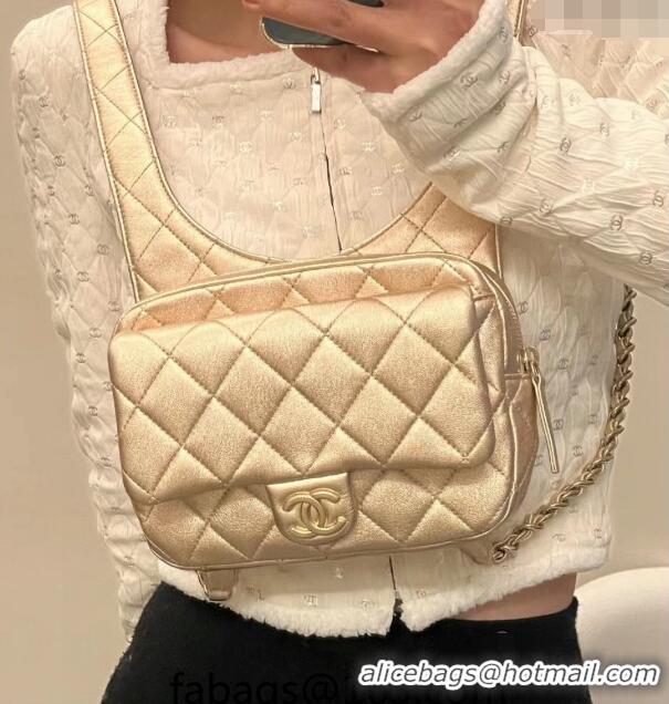 Super Quality Chanel Metallic Lambskin Backpack Bag AS4621 Gold 2024