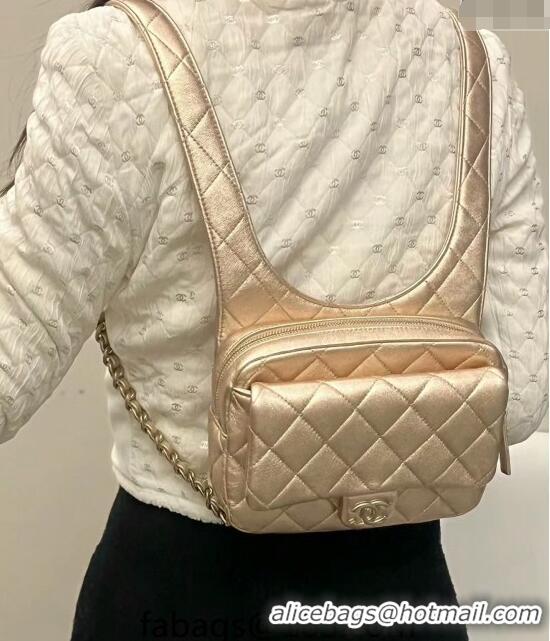 Super Quality Chanel Metallic Lambskin Backpack Bag AS4621 Gold 2024