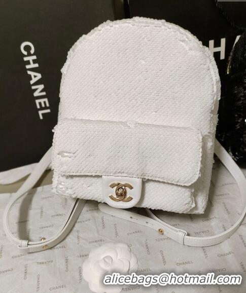 Famous Brand Chanel Sequins Backpack Bag AS3969 White 2024