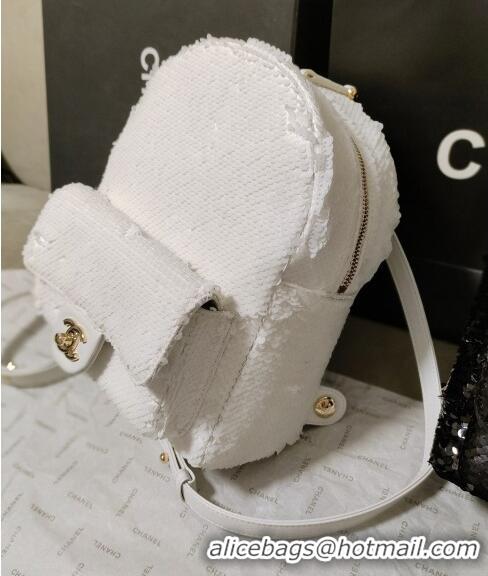 Famous Brand Chanel Sequins Backpack Bag AS3969 White 2024