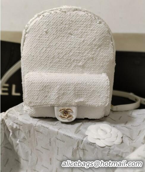 Famous Brand Chanel Sequins Backpack Bag AS3969 White 2024