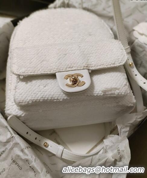 Famous Brand Chanel Sequins Backpack Bag AS3969 White 2024