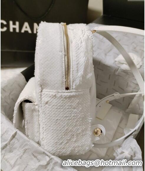 Famous Brand Chanel Sequins Backpack Bag AS3969 White 2024