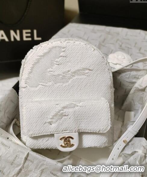 Famous Brand Chanel Sequins Backpack Bag AS3969 White 2024