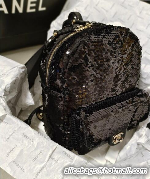 Well Crafted Chanel Sequins Backpack Bag AS3969 Black 2024