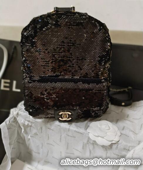 Well Crafted Chanel Sequins Backpack Bag AS3969 Black 2024