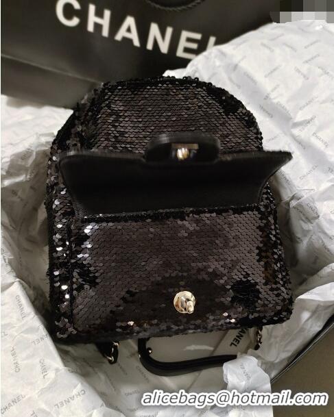 Well Crafted Chanel Sequins Backpack Bag AS3969 Black 2024