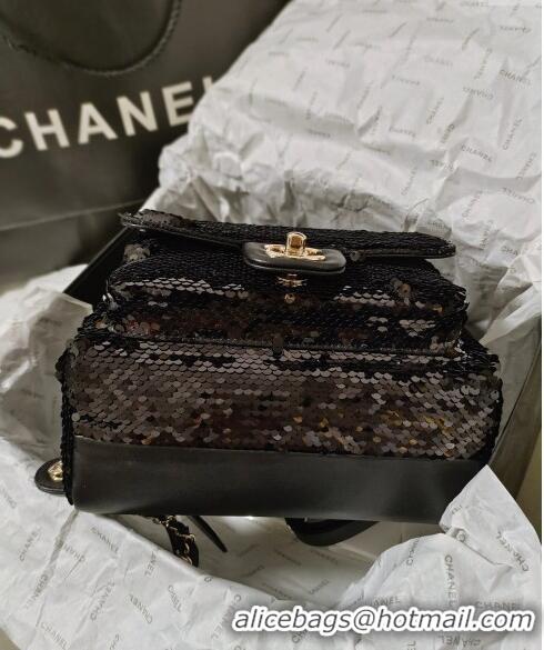 Well Crafted Chanel Sequins Backpack Bag AS3969 Black 2024