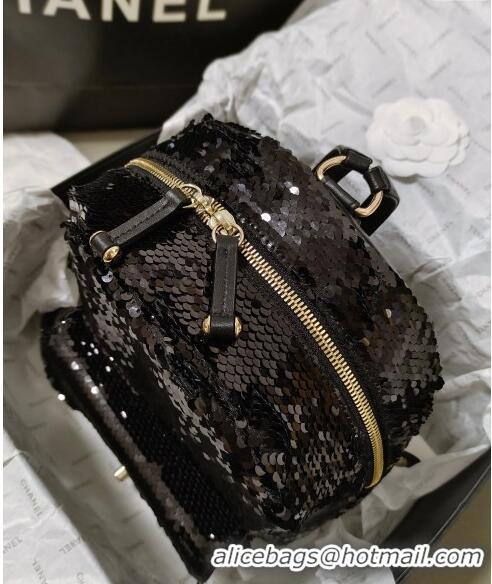 Well Crafted Chanel Sequins Backpack Bag AS3969 Black 2024