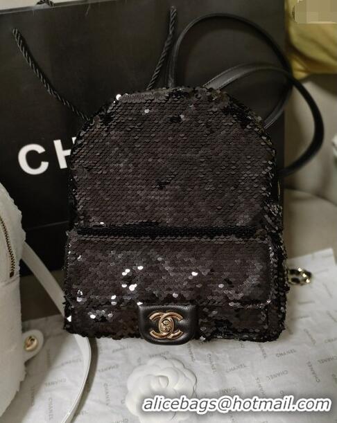 Well Crafted Chanel Sequins Backpack Bag AS3969 Black 2024