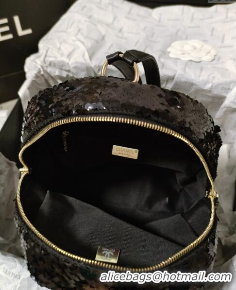 Well Crafted Chanel Sequins Backpack Bag AS3969 Black 2024