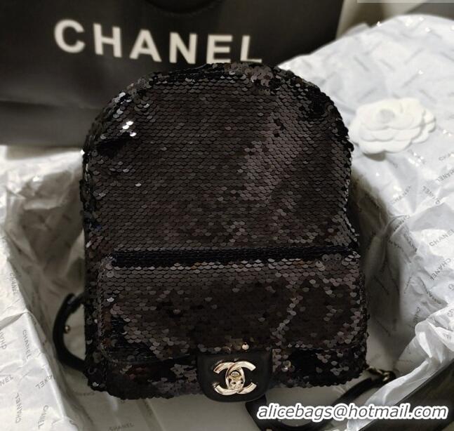 Well Crafted Chanel Sequins Backpack Bag AS3969 Black 2024