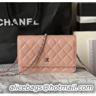 Buy Cheap Chanel Grained Calfskin Classic Wallet on Chain WOC AS7017 Silver/Nude Pink 2024