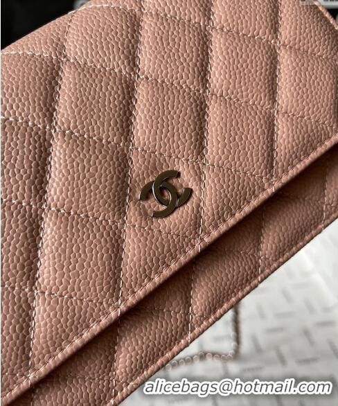 Buy Cheap Chanel Grained Calfskin Classic Wallet on Chain WOC AS7017 Silver/Nude Pink 2024