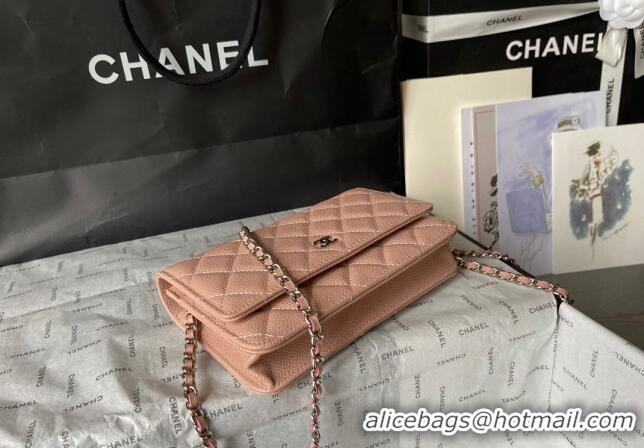 Buy Cheap Chanel Grained Calfskin Classic Wallet on Chain WOC AS7017 Silver/Nude Pink 2024