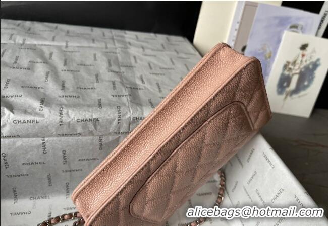 Buy Cheap Chanel Grained Calfskin Classic Wallet on Chain WOC AS7017 Silver/Nude Pink 2024