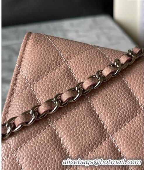 Buy Cheap Chanel Grained Calfskin Classic Wallet on Chain WOC AS7017 Silver/Nude Pink 2024