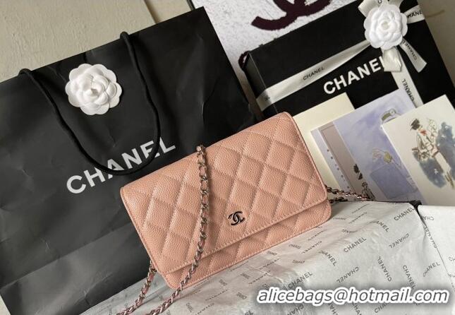 Buy Cheap Chanel Grained Calfskin Classic Wallet on Chain WOC AS7017 Silver/Nude Pink 2024