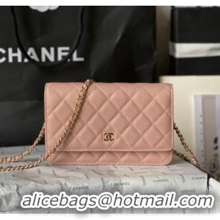 Low Cost Chanel Grained Calfskin Classic Wallet on Chain WOC AS7017 Gold/Nude Pink 2024