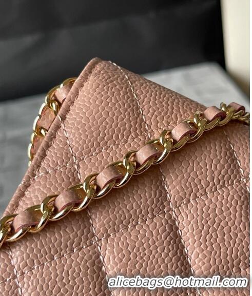 Low Cost Chanel Grained Calfskin Classic Wallet on Chain WOC AS7017 Gold/Nude Pink 2024