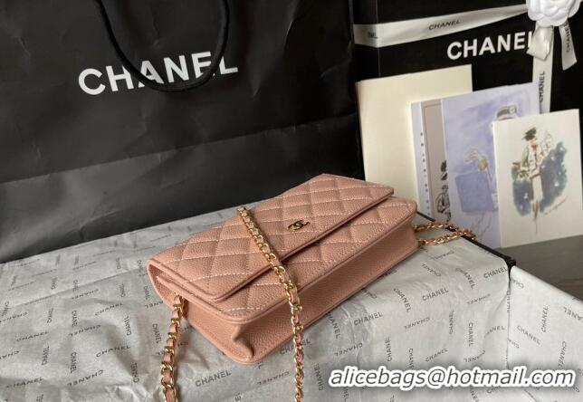 Low Cost Chanel Grained Calfskin Classic Wallet on Chain WOC AS7017 Gold/Nude Pink 2024