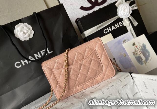 Low Cost Chanel Grained Calfskin Classic Wallet on Chain WOC AS7017 Gold/Nude Pink 2024