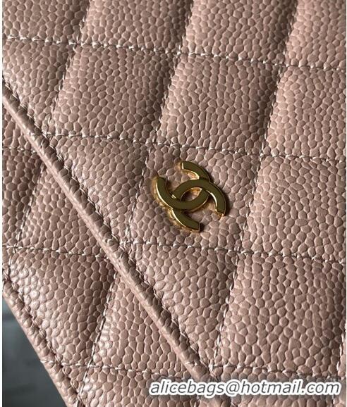 Low Cost Chanel Grained Calfskin Classic Wallet on Chain WOC AS7017 Gold/Nude Pink 2024