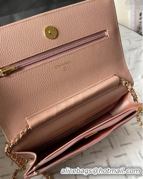 Low Cost Chanel Grained Calfskin Classic Wallet on Chain WOC AS7017 Gold/Nude Pink 2024