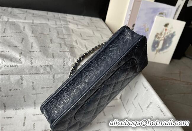 Buy Cheap Chanel Grained Calfskin Classic Wallet on Chain WOC AS7017 Silver/Dark Blue 2024