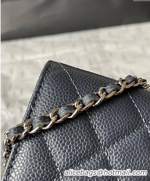 Buy Cheap Chanel Grained Calfskin Classic Wallet on Chain WOC AS7017 Silver/Dark Blue 2024