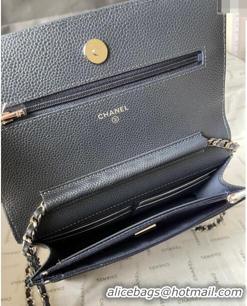 Buy Cheap Chanel Grained Calfskin Classic Wallet on Chain WOC AS7017 Silver/Dark Blue 2024