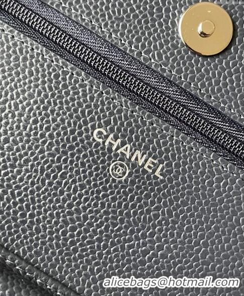 Buy Cheap Chanel Grained Calfskin Classic Wallet on Chain WOC AS7017 Silver/Dark Blue 2024