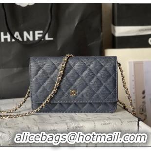 Top Quality Chanel Grained Calfskin Classic Wallet on Chain WOC AS7017 Gold/Dark Blue 2024