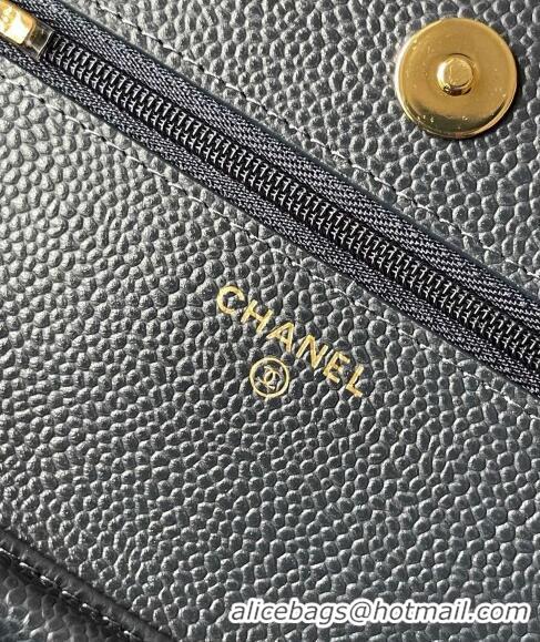 Top Quality Chanel Grained Calfskin Classic Wallet on Chain WOC AS7017 Gold/Dark Blue 2024