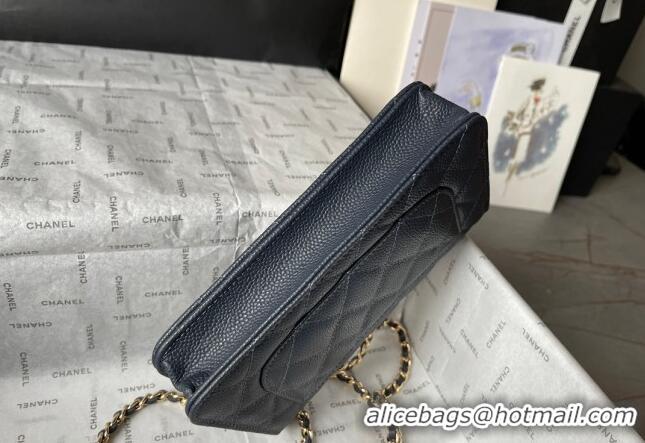 Top Quality Chanel Grained Calfskin Classic Wallet on Chain WOC AS7017 Gold/Dark Blue 2024