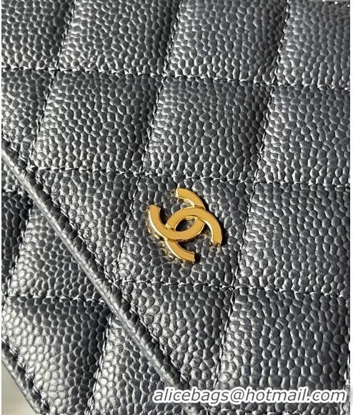 Top Quality Chanel Grained Calfskin Classic Wallet on Chain WOC AS7017 Gold/Dark Blue 2024