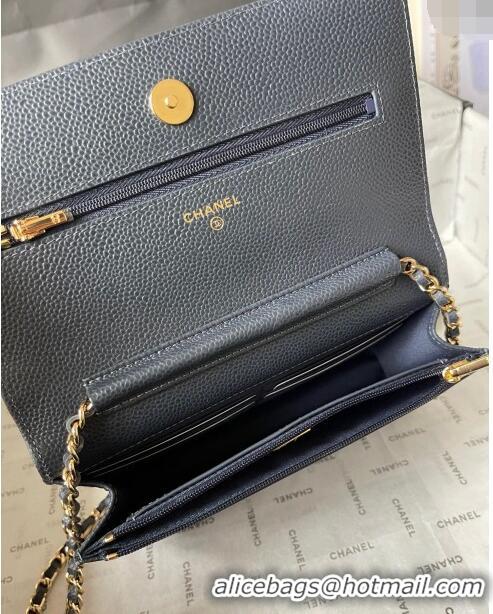 Top Quality Chanel Grained Calfskin Classic Wallet on Chain WOC AS7017 Gold/Dark Blue 2024