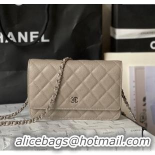 Best Price Chanel Grained Calfskin Classic Wallet on Chain WOC AS7017 Silver/Grey 2024